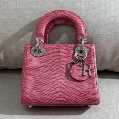 DIOR Pink Lizard Leather Lady Dior Mini SHW