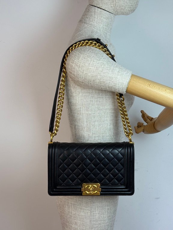 CHANEL Black Lambskin Boy Bag Old Medium GHW - Image 14