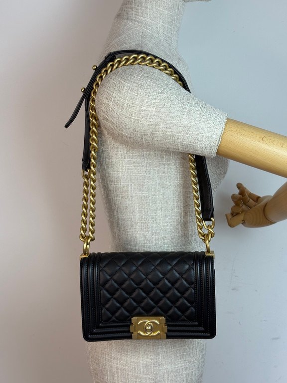 CHANEL Black Lambskin Boy Bag Small GHW - Image 14