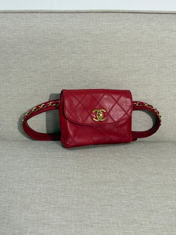 CHANEL Red Lambskin Belt Bag Mini GHW - Image 2