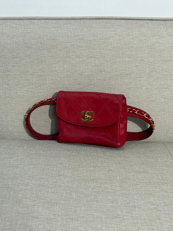 CHANEL Red Lambskin Belt Bag Mini GHW - Image 15