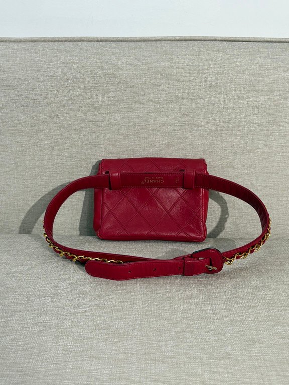 CHANEL Red Lambskin Belt Bag Mini GHW - Image 3