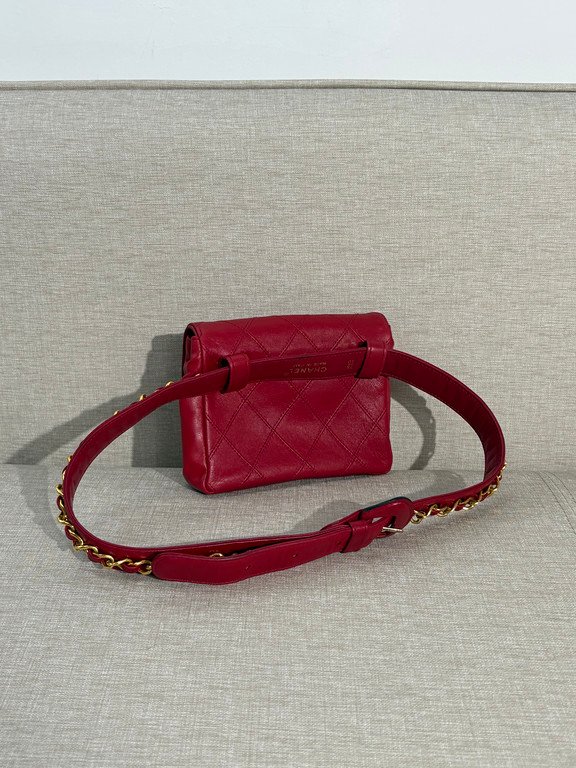 CHANEL Red Lambskin Belt Bag Mini GHW - Image 16