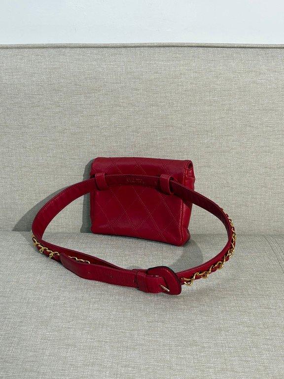 CHANEL Red Lambskin Belt Bag Mini GHW - Image 4