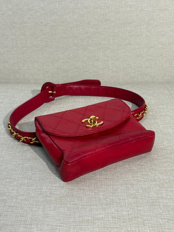 CHANEL Red Lambskin Belt Bag Mini GHW - Image 5