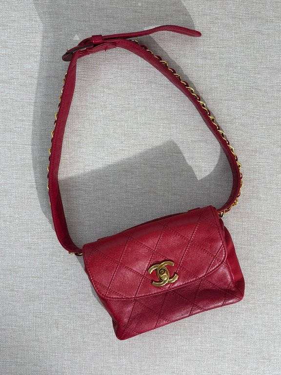 CHANEL Red Lambskin Belt Bag Mini GHW - Image 6