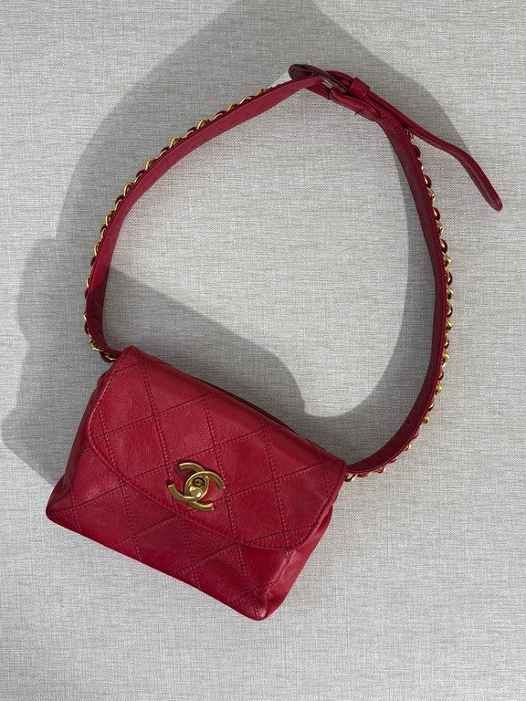 CHANEL Red Lambskin Belt Bag Mini GHW - Image 17
