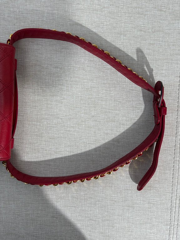 CHANEL Red Lambskin Belt Bag Mini GHW - Image 7