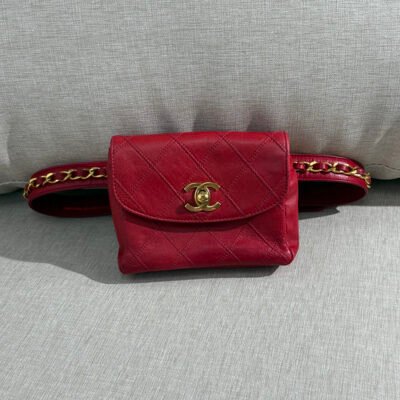 CHANEL Red Lambskin Belt Bag Mini GHW