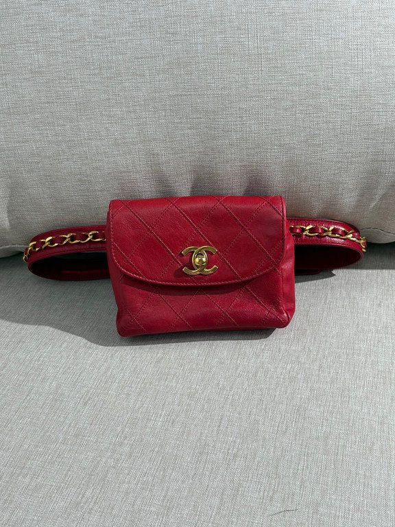 CHANEL Red Lambskin Belt Bag Mini GHW
