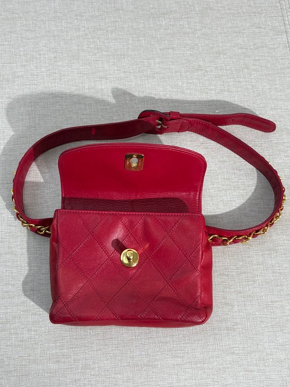 CHANEL Red Lambskin Belt Bag Mini GHW - Image 12