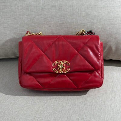CHANEL Red Lambskin 19 Flap Bag Small GHW