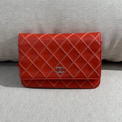 CHANEL Red Lambskin Wallet on Chain WOC SHW