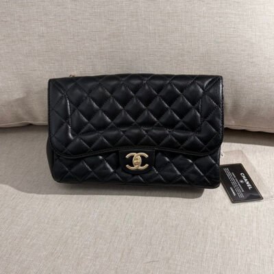 CHANEL Black Lambskin Classic Flap Medium LGHW