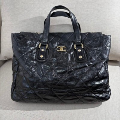 CHANEL Black Aged Calfskin Portobello Tote Large GHW