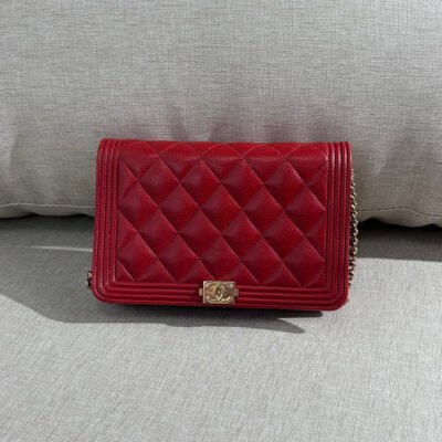 CHANEL Red Caviar Boy WOC GHW