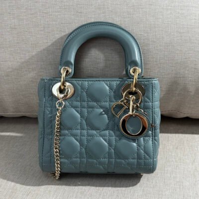 DIOR Stone Blue Lambskin Lady Dior Mini LGHW