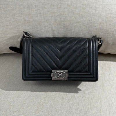 CHANEL Black Caviar Boy Bag Old Medium RHW