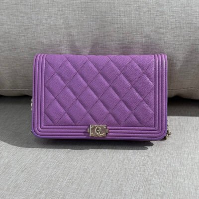 CHANEL Purple Caviar Boy WOC LGHW