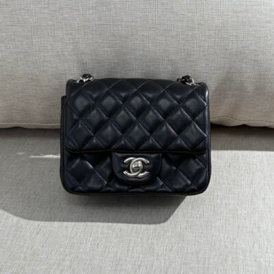 CHANEL Black Lambskin Classic Flap Square Mini SHW