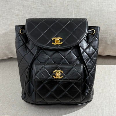 CHANEL Black Lambskin Duma Backpack Medium GHW
