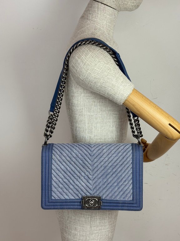 CHANEL Blue Denim Boy Bag Medium RHW - Image 13