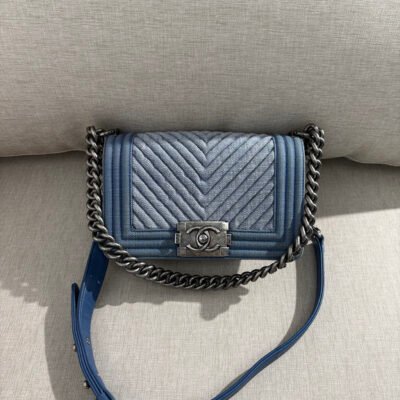 CHANEL Blue Denim Boy Bag Small RHW