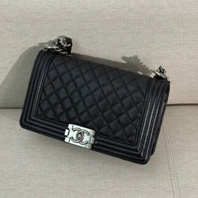 CHANEL Black Caviar Boy Bag Old Medium RHW