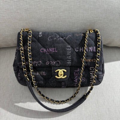 CHANEL Dark Blue Denim Classic Flap Small GHW