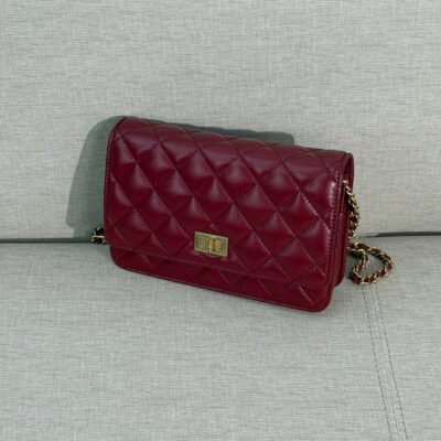 CHANEL Burgundy Aged Calfskin 2.55 Reissue Wallet on Chain GHW