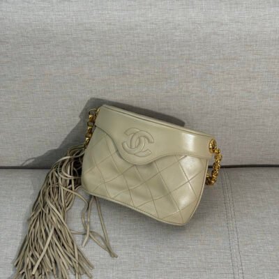 CHANEL Beige Lambskin Camera Bag with Tassel Small GHW