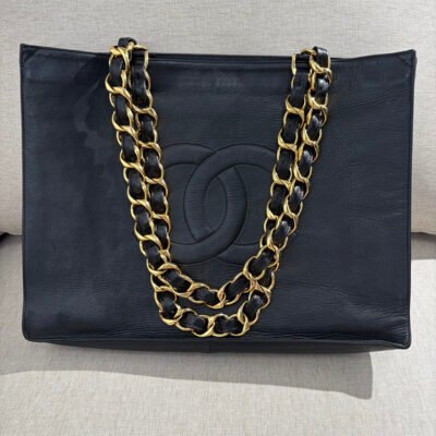 CHANEL Black Lambskin CC Logo Tote Large GHW