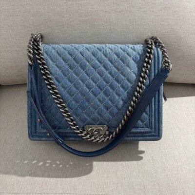 CHANEL Blue Denim Boy Bag Large SHW