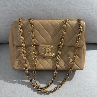 CHANEL Beige Caviar Classic Flap Jumbo GHW