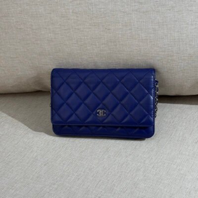 CHANEL Navy Blue Lambskin Wallet on Chain WOC SHW
