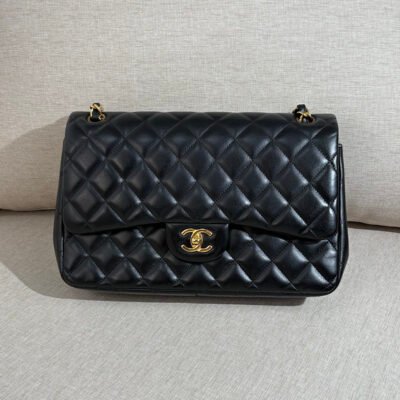 CHANEL Black Lambskin Classic Flap Jumbo GHW