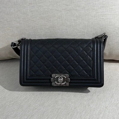 CHANEL Black Caviar Boy Bag Old Medium RHW