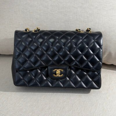 CHANEL Black Lambskin Classic Flap Jumbo GHW