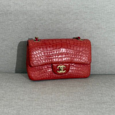 CHANEL Red Alligator Classic Flap Mini GHW