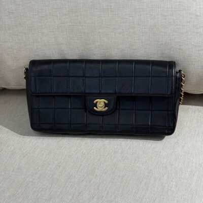 CHANEL Black Lambskin Chocolate Bar East West Flap GHW