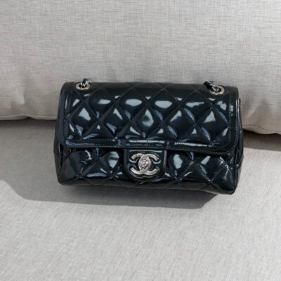 CHANEL Black Patent Leather Classic Flap Small SHW