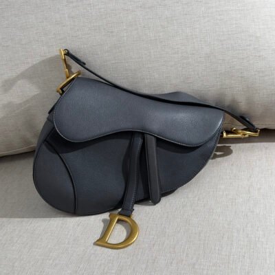 DIOR Black Grained Calfskin Saddle Bag Small GHW