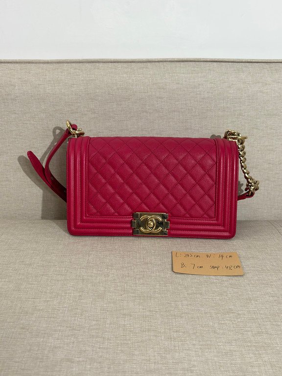 CHANEL Red Caviar Boy Bag Old Medium GHW - Image 32