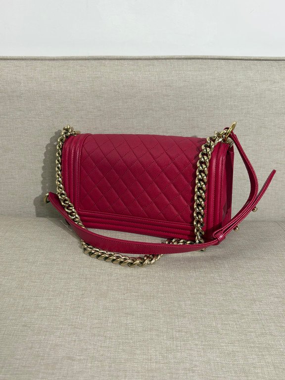 CHANEL Red Caviar Boy Bag Old Medium GHW - Image 4