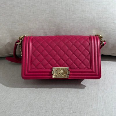 CHANEL Red Caviar Boy Bag Old Medium GHW