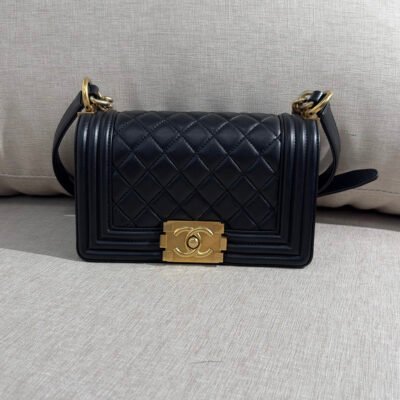 CHANEL Black Lambskin Boy Bag Small GHW