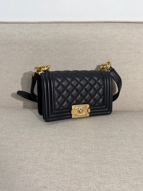 CHANEL Black Lambskin Boy Bag Small GHW - Image 2