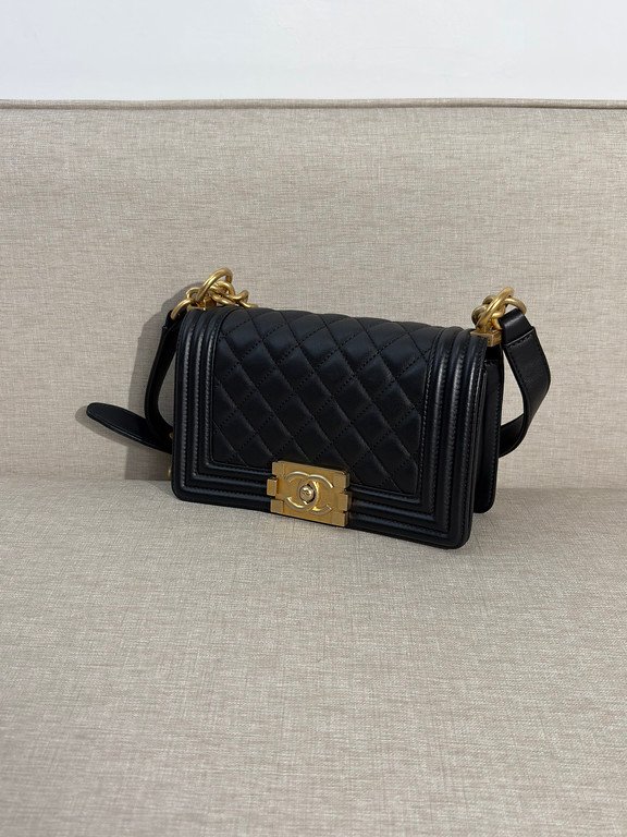 CHANEL Black Lambskin Boy Bag Small GHW - Image 15