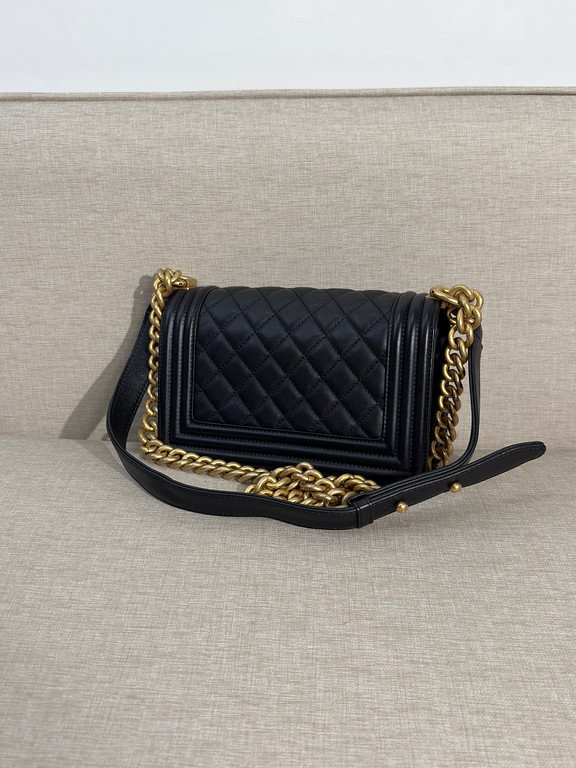 CHANEL Black Lambskin Boy Bag Small GHW - Image 4