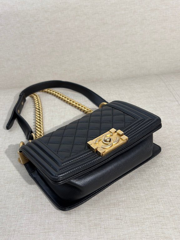 CHANEL Black Lambskin Boy Bag Small GHW - Image 5